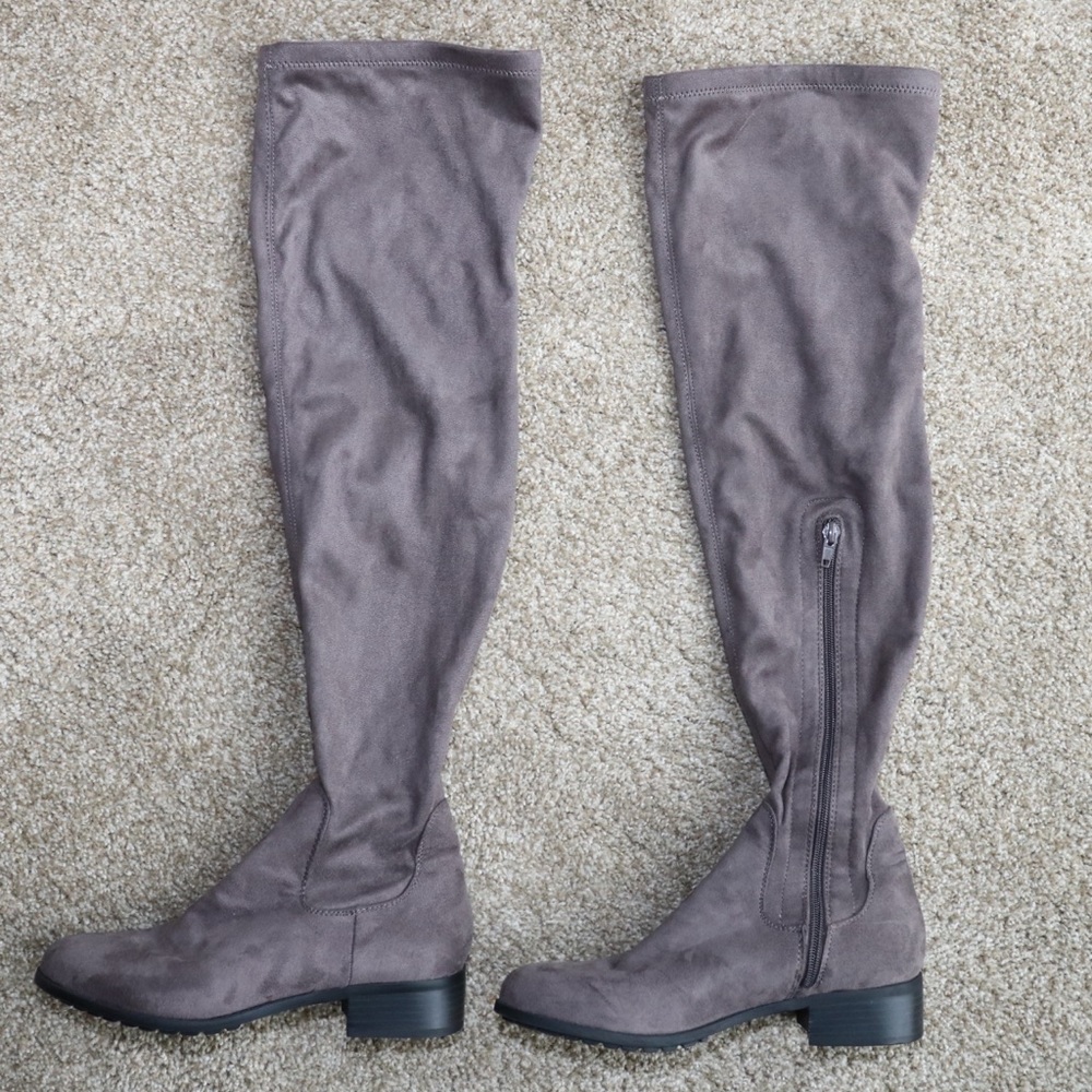 Suede gray over the knee heel boots